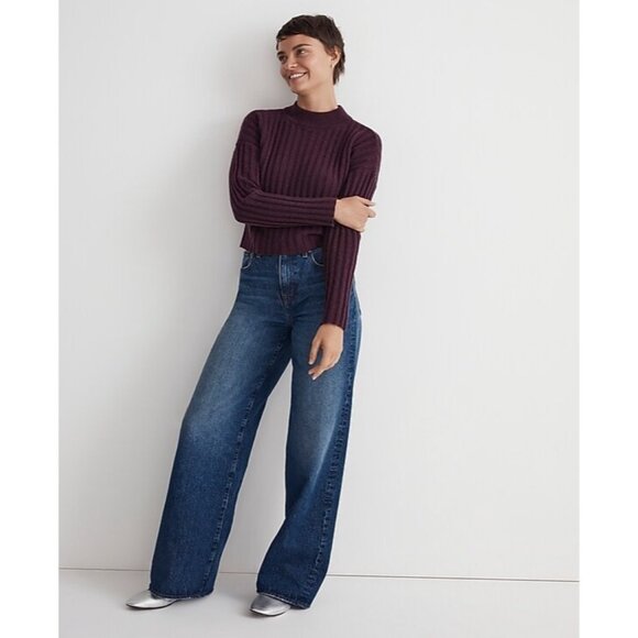Madewell Sweater Mock Neck wool Blend Crop Pullover Plum SZ S NEW - Picture 2 of 6
